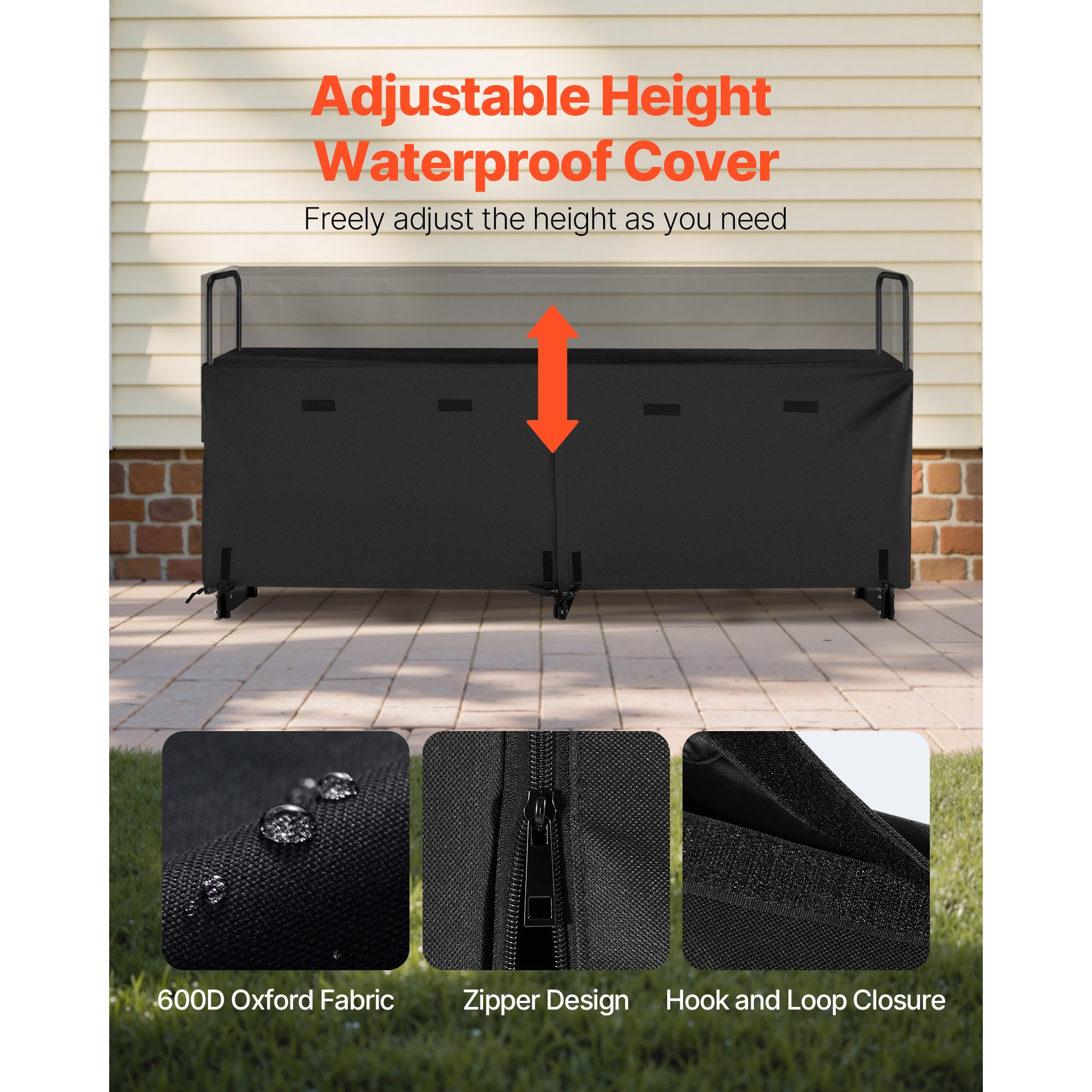 Firewood Rack With Waterproof Cover, 8 Ft Outdoor Firewood Holder, 1/2 Cord Storage Metal Log Holder, 660lb Max Weight Capacity, Top Covered, Powder-Coated Wood Storage Rack For Fireplace Deck_maomaolike.com